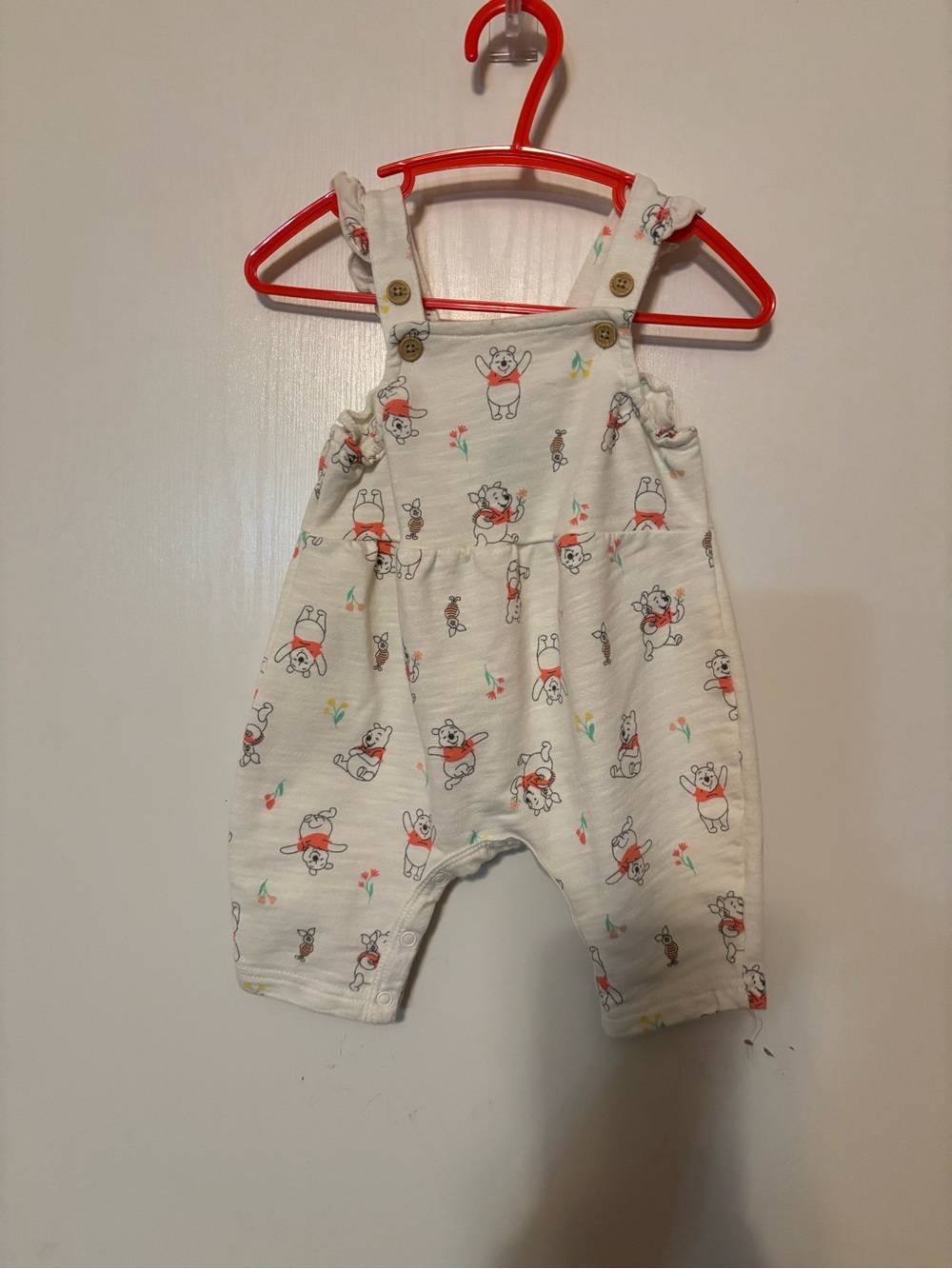 Disney Cream Overalls with Pink & Multicolor Pooh Print